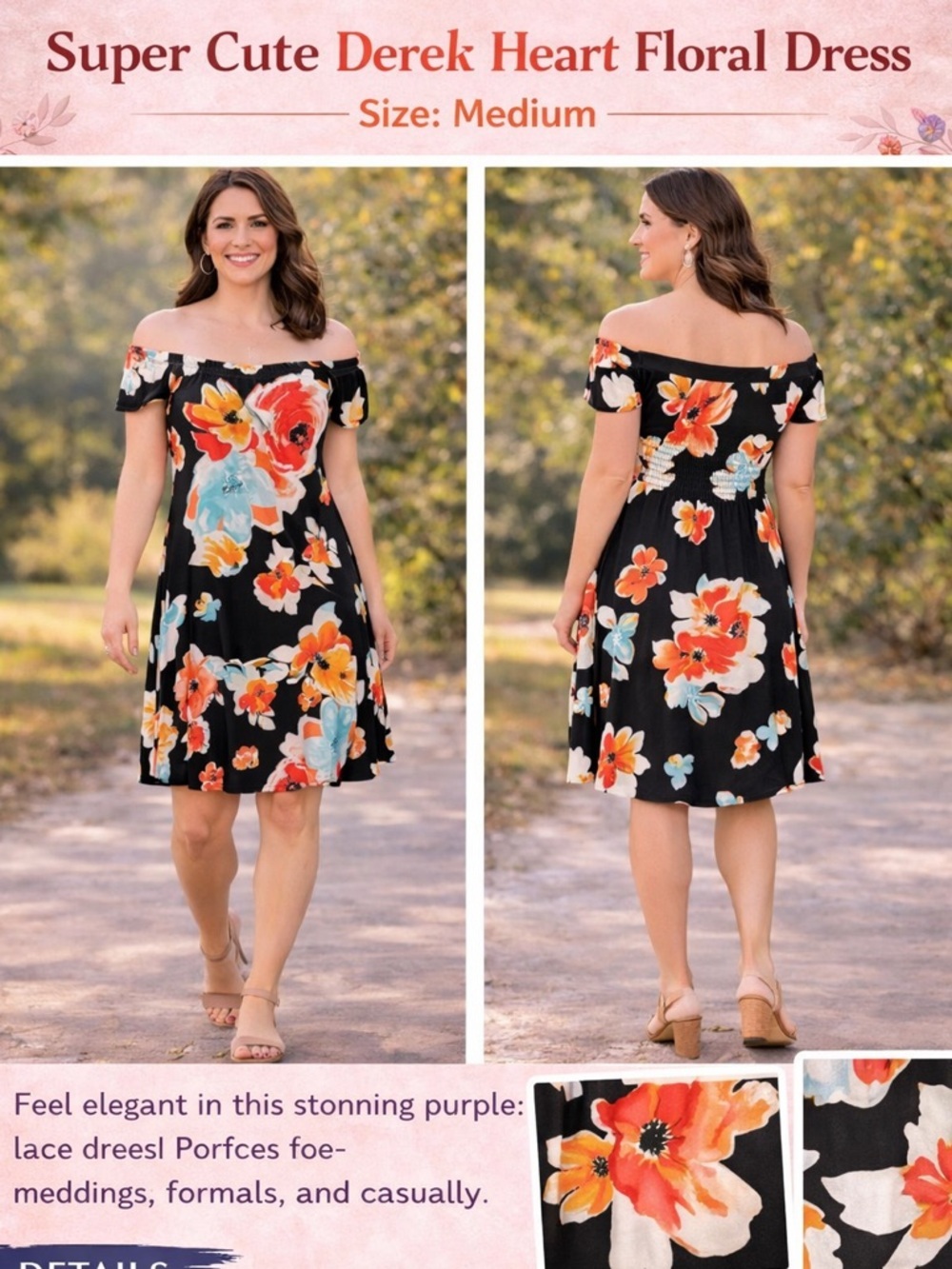Derek heart Floral Dress stretchy size MEDIUM length 38in pit to pit 15in